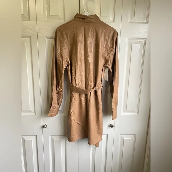 NWT Aritzia Wilfred Caroline Belted Vegan Leather shirt dress - Picture 8 of 11